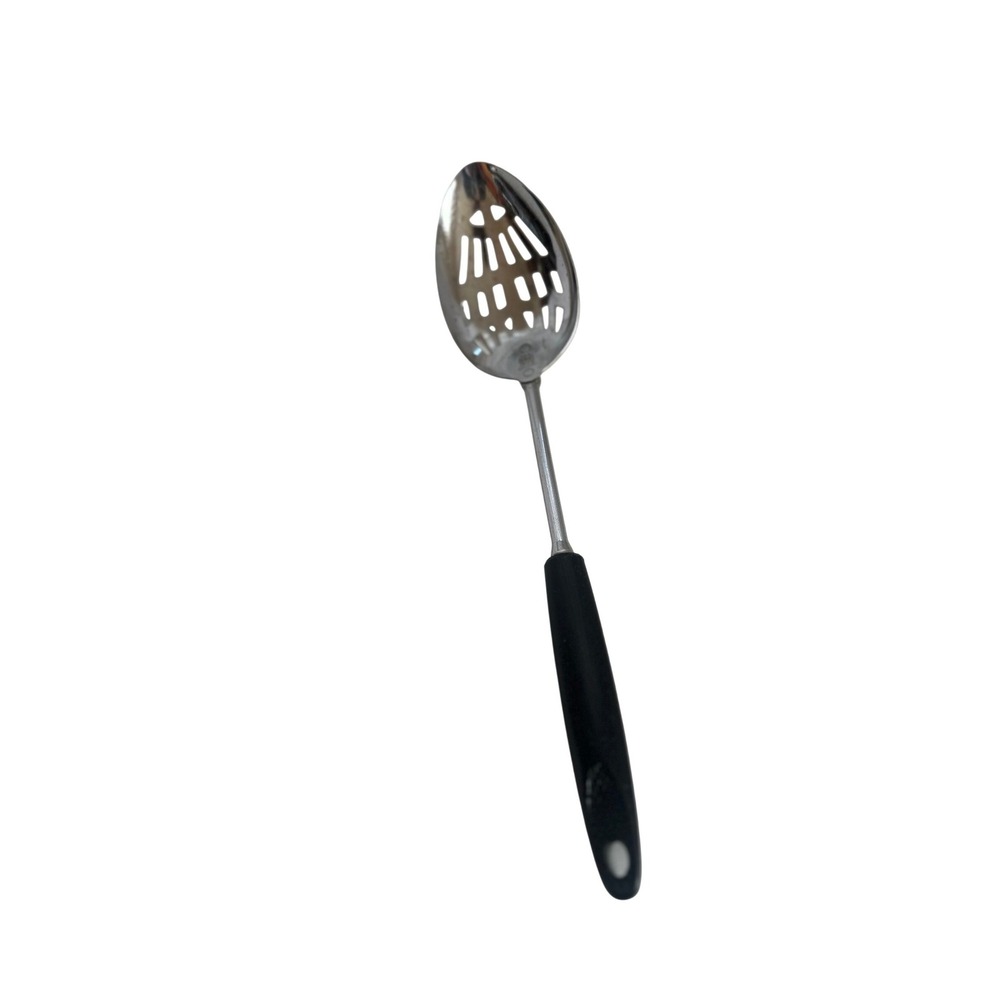 Ekco Vintage Slotted Serving Spoon Chromium Plated Black Handle Made in USA